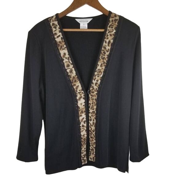 Exclusively Misook Black Animal Print Trim Cardigan Sweater M - Picture 1 of 4